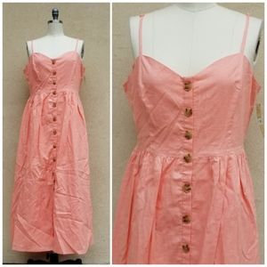 CREMIEUX Nantucket Button Front Midi Dress Coral 10 Country Cottagecore